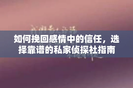 如何挽回感情中的信任，选择靠谱的私家侦探社指南
